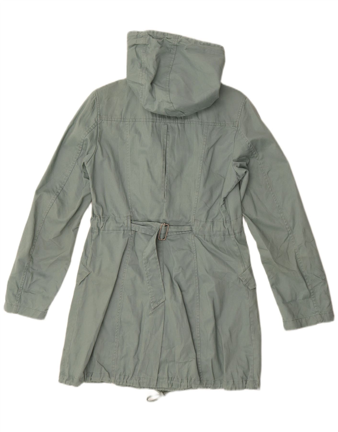 Benetton Womens Hooded Parka Jacket IT 42 Medium Green Cotton