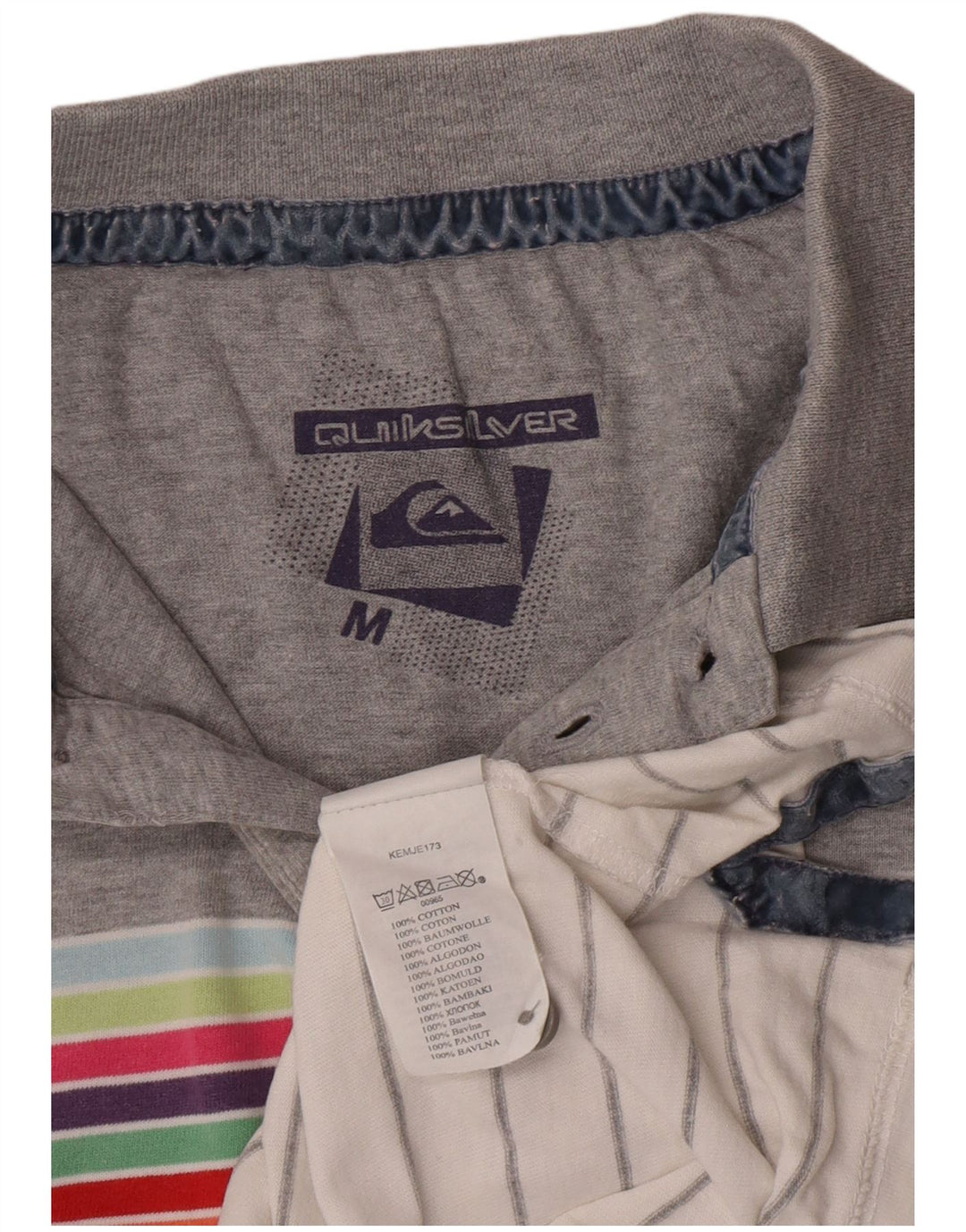 Quiksilver Mens Polo Shirt Medium Grey Striped Cotton