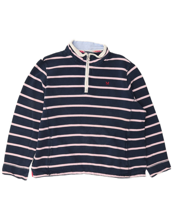 Crew Clothing Womens Zip Neck Sweatshirt Jumper UK 18 XL Navy Blue Striped
