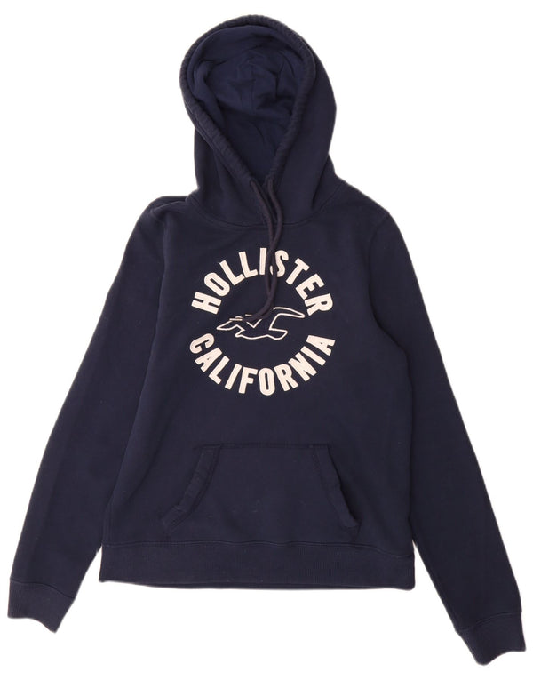 Hollister Womens Graphic Hoodie Jumper UK 10 Small Navy Blue Cotton