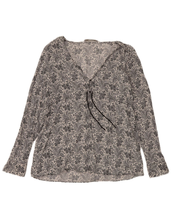 Zara Womens Trafaluc Top Long Sleeve UK 12 Medium Navy Blue Paisley Viscose