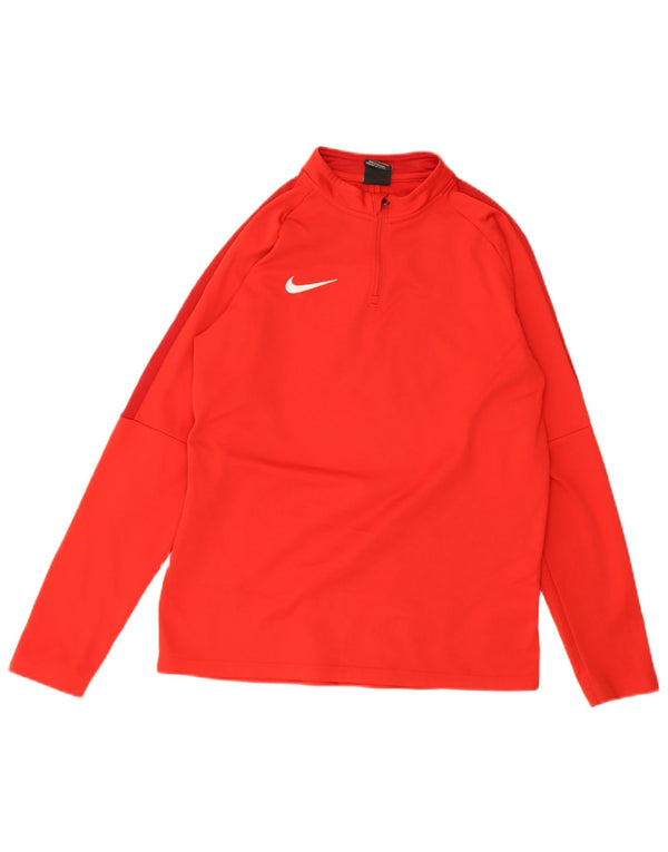 Nike Boys Dri Fit Zip Neck Top Long Sleeve 13-14 Years XL Red Polyester