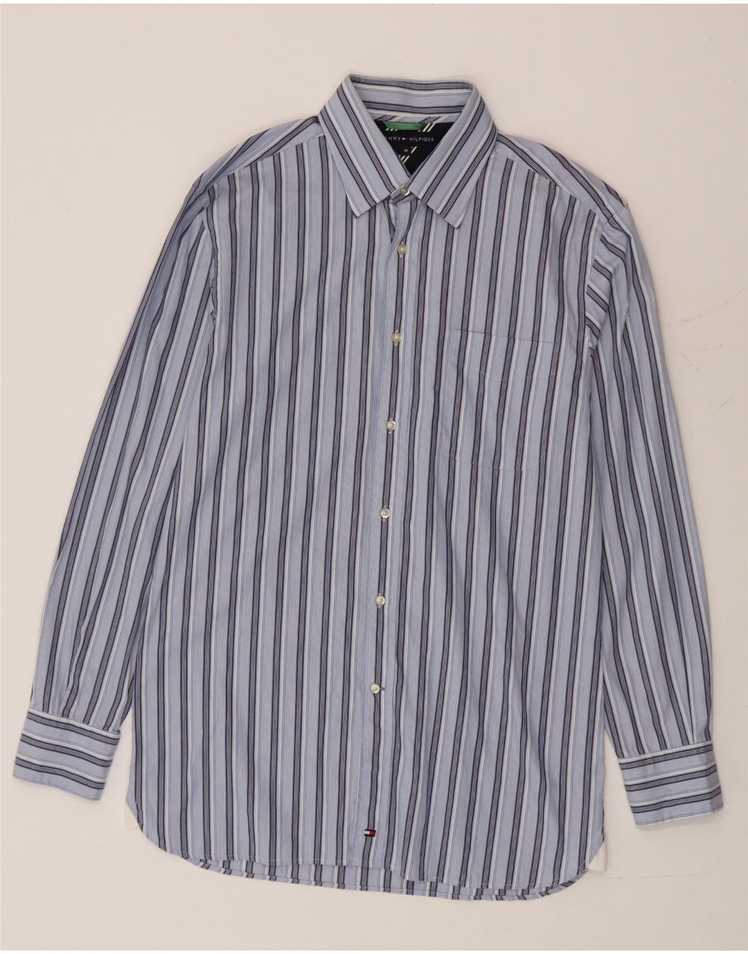 Tommy Hilfiger Mens Shirt Medium Blue Striped Cotton
