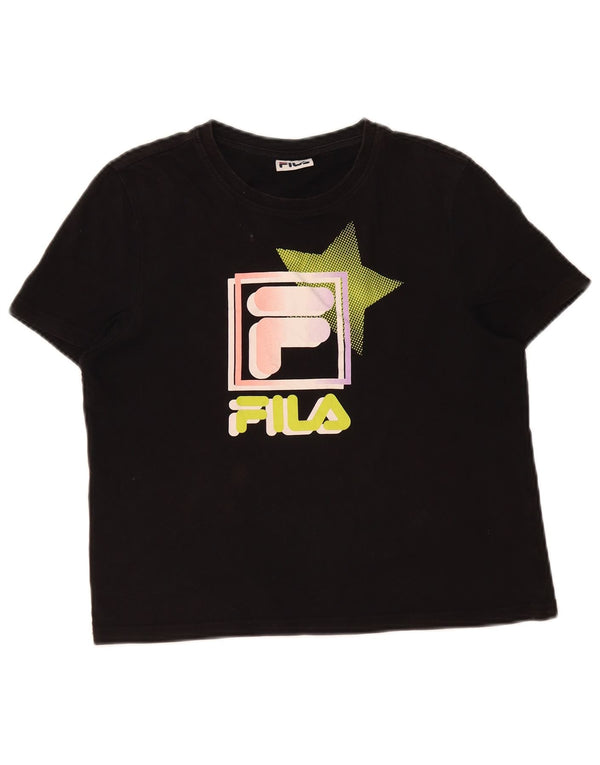 Fila Womens Crop Graphic T-Shirt Top UK 12 Medium Black Cotton