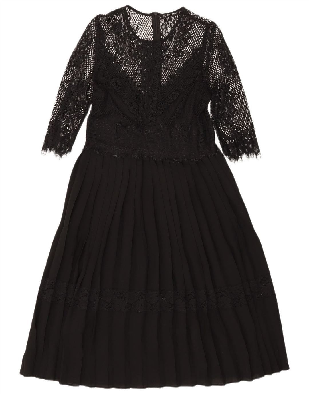 Zara Womens 3/4 Sleeve Maxi Dress UK 14 Large Black Polyamide