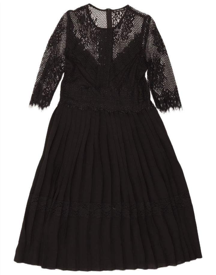 Zara Womens 3/4 Sleeve Maxi Dress UK 14 Large Black Polyamide