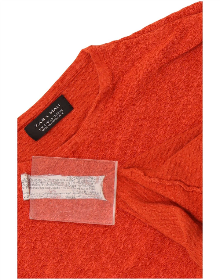Zara Mens Crew Neck Jumper Sweater Small Orange Viscose