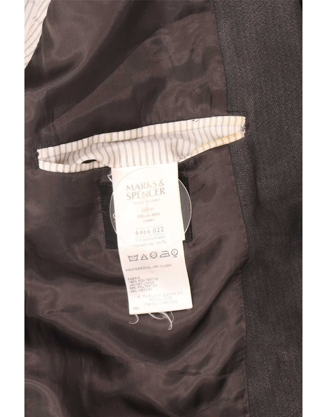 Marks & Spencer Mens 2 Button Blazer Jacket UK 40 Medium Grey Herringbone