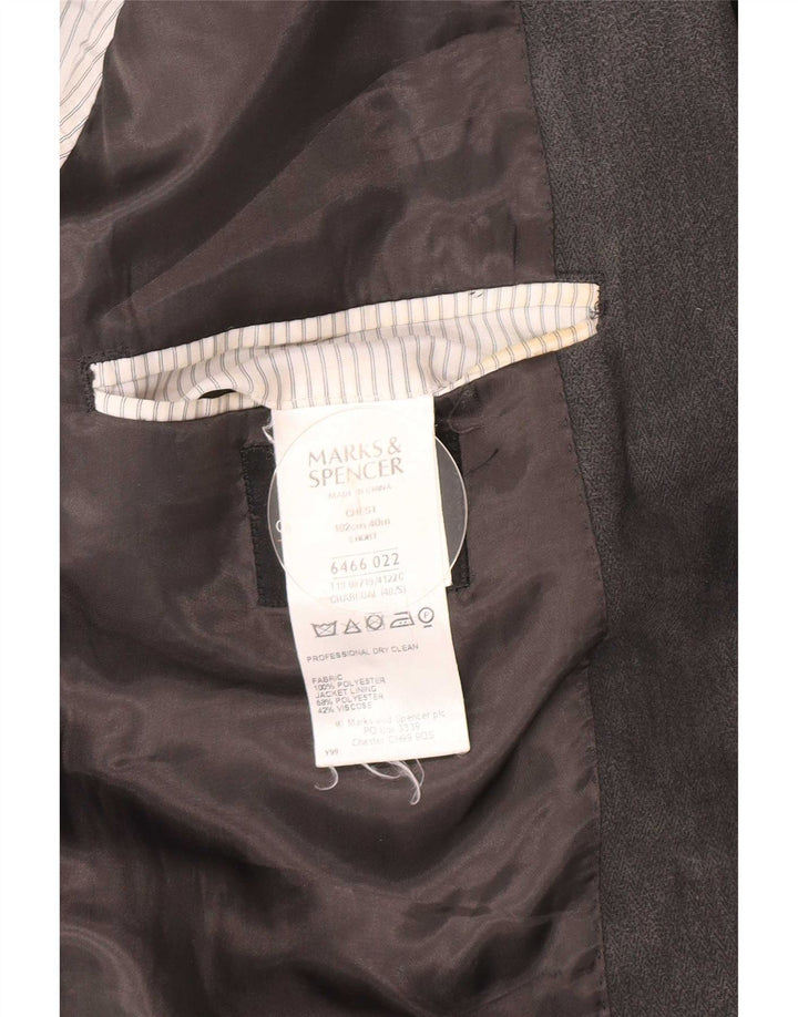 Marks & Spencer Mens 2 Button Blazer Jacket UK 40 Medium Grey Herringbone