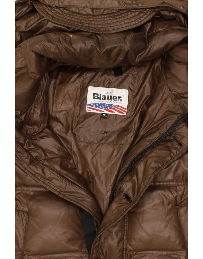 BLAUER Mens Hooded Padded Jacket UK 44 2XL Brown Polyester | Vintage Blauer | Thrift | Second-Hand Blauer | Used Clothing | Messina Hembry 