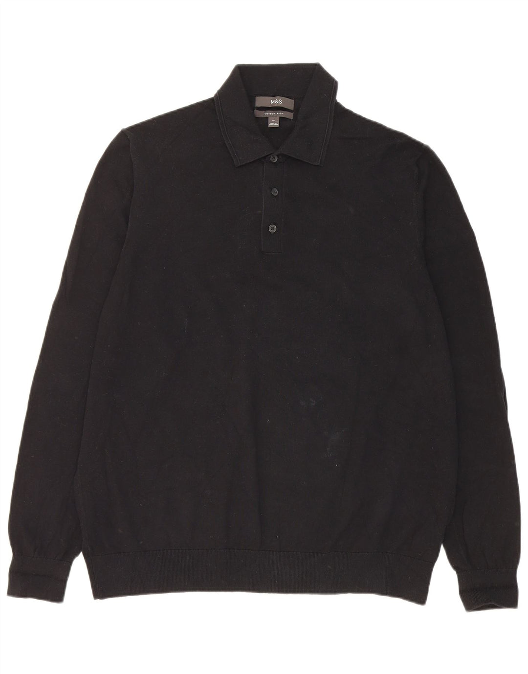 Marks & Spencer Mens Polo Neck Jumper Sweater XL Black Cotton