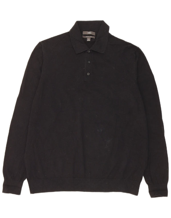 Marks & Spencer Mens Polo Neck Jumper Sweater XL Black Cotton