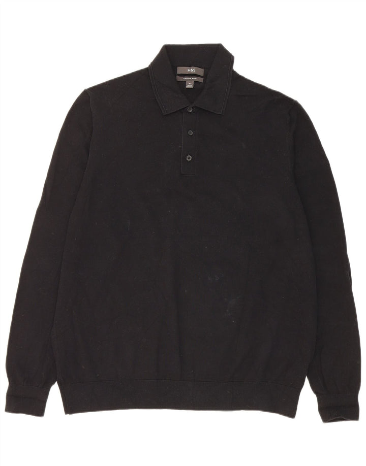 Marks & Spencer Mens Polo Neck Jumper Sweater XL Black Cotton