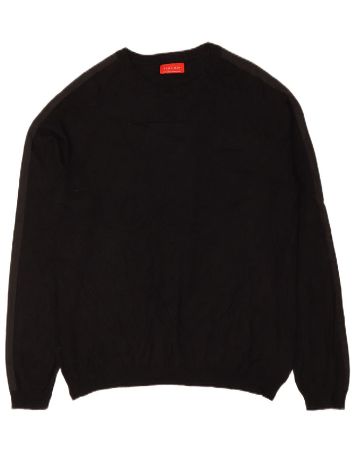 Zara Mens Crew Neck Jumper Sweater Medium Black