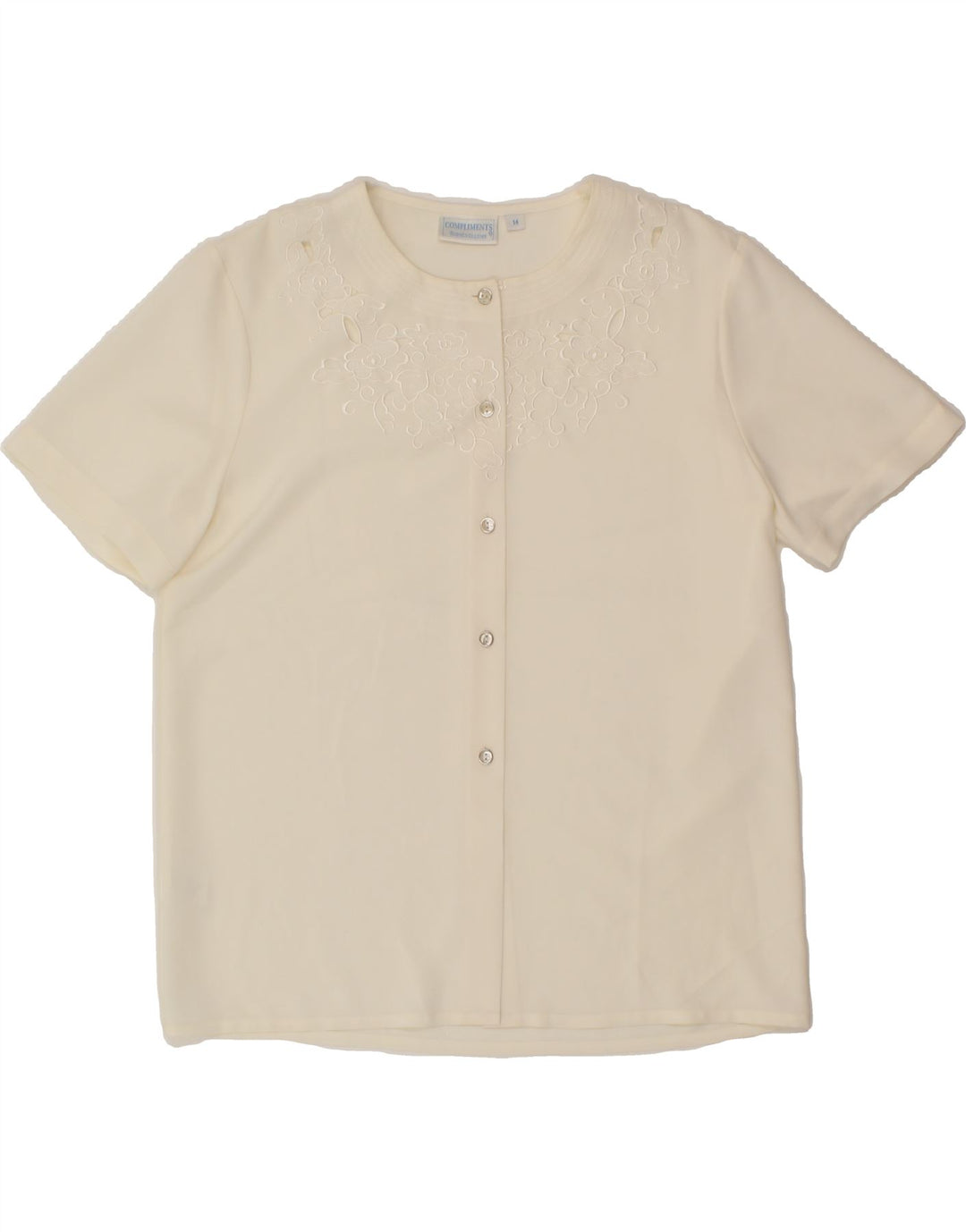 VINTAGE Womens Short Sleeve Shirt Blouse UK 14 Large  Off White Polyester Vintage Vintage and Second-Hand Vintage from Messina Hembry 