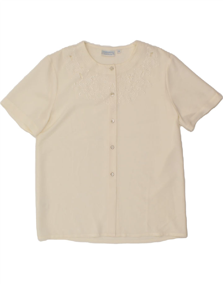 VINTAGE Womens Short Sleeve Shirt Blouse UK 14 Large  Off White Polyester Vintage Vintage and Second-Hand Vintage from Messina Hembry 