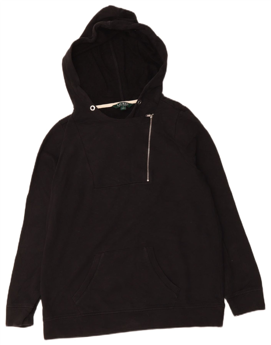 Ralph Lauren Womens Oversized Zip Neck Hoodie Jumper UK 10 Small Black