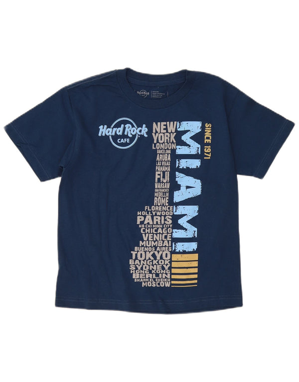 Hard Rock Cafe Womens Miami Graphic T-Shirt Top UK 12 Medium Navy Blue