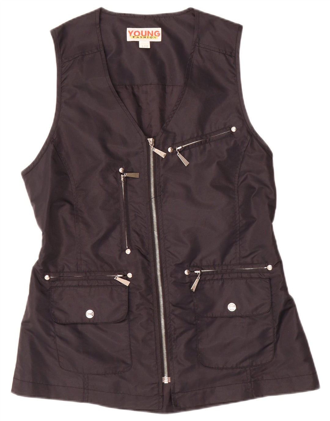 VINTAGE Womens Utility Gilet UK 10/12 Medium Black Polyamide