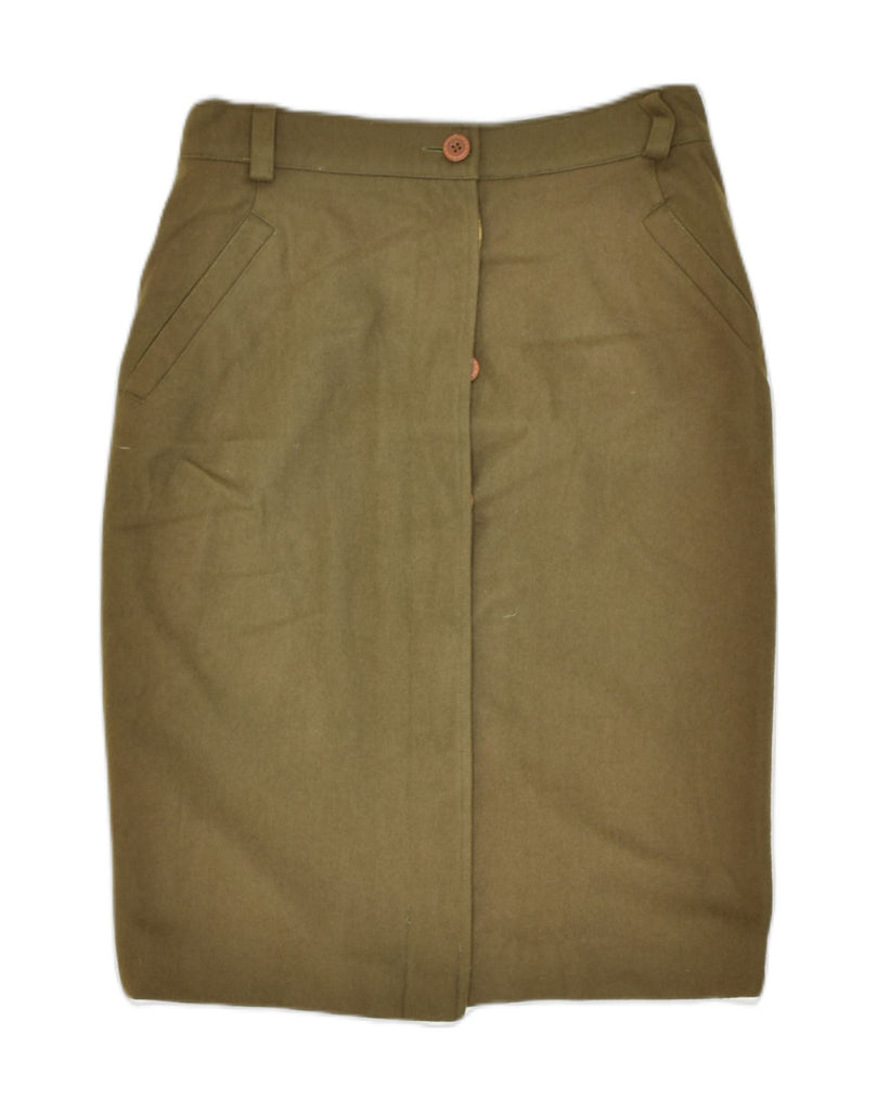 VINTAGE Womens Pencil Skirt W28 Medium Khaki Virgin Wool | Vintage | Thrift | Second-Hand | Used Clothing | Messina Hembry 