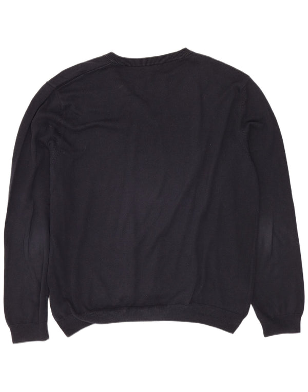 HUGO BOSS Mens V-Neck Jumper Sweater XL Navy Blue Cotton