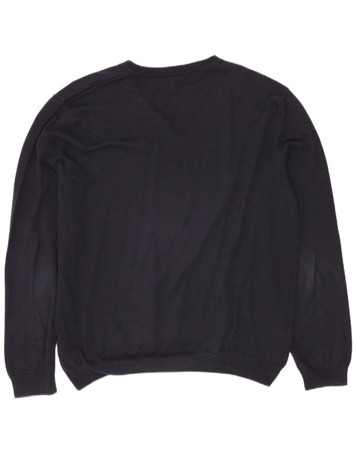 HUGO BOSS Mens V-Neck Jumper Sweater XL Navy Blue Cotton