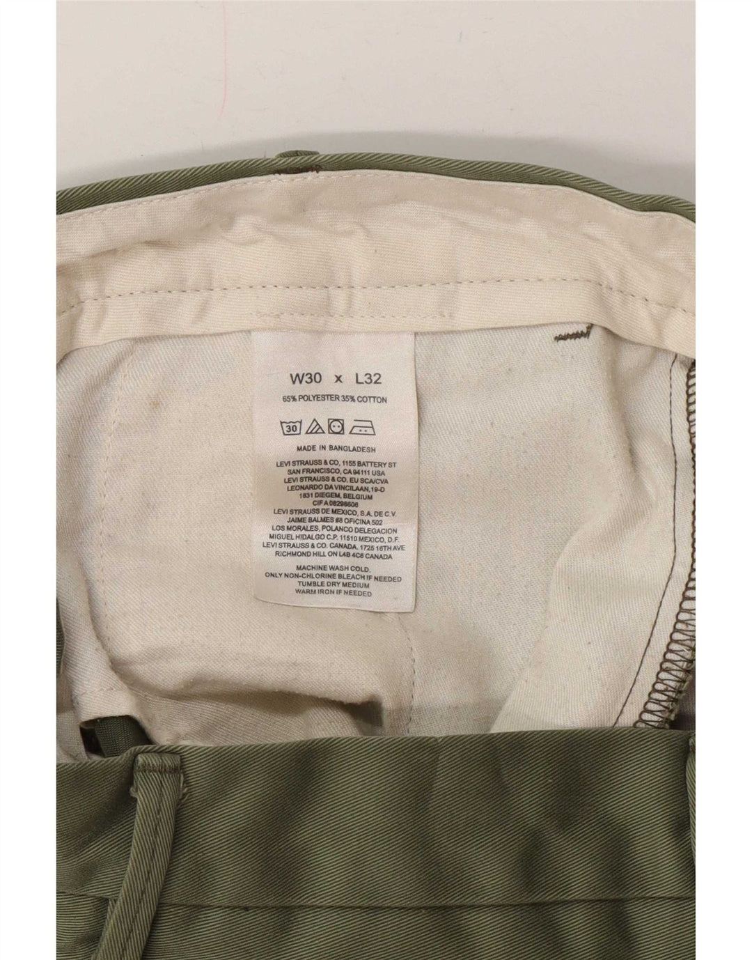 Levi's Mens Straight Chino Trousers W30 L32 Green Polyester