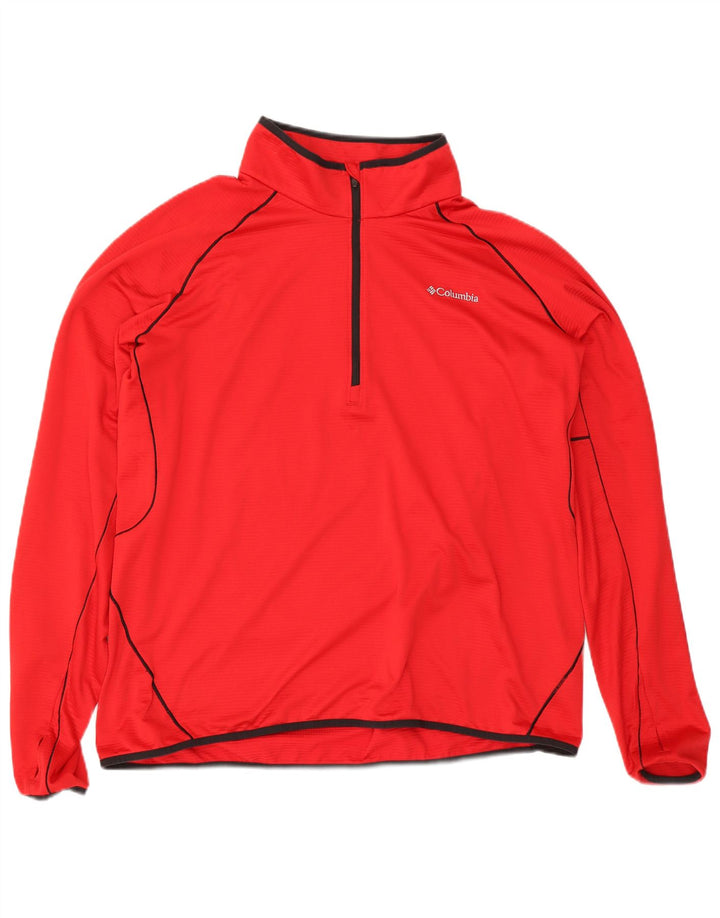 Columbia Mens Zip Neck Fleece Jumper 2XL Red Striped Polyester