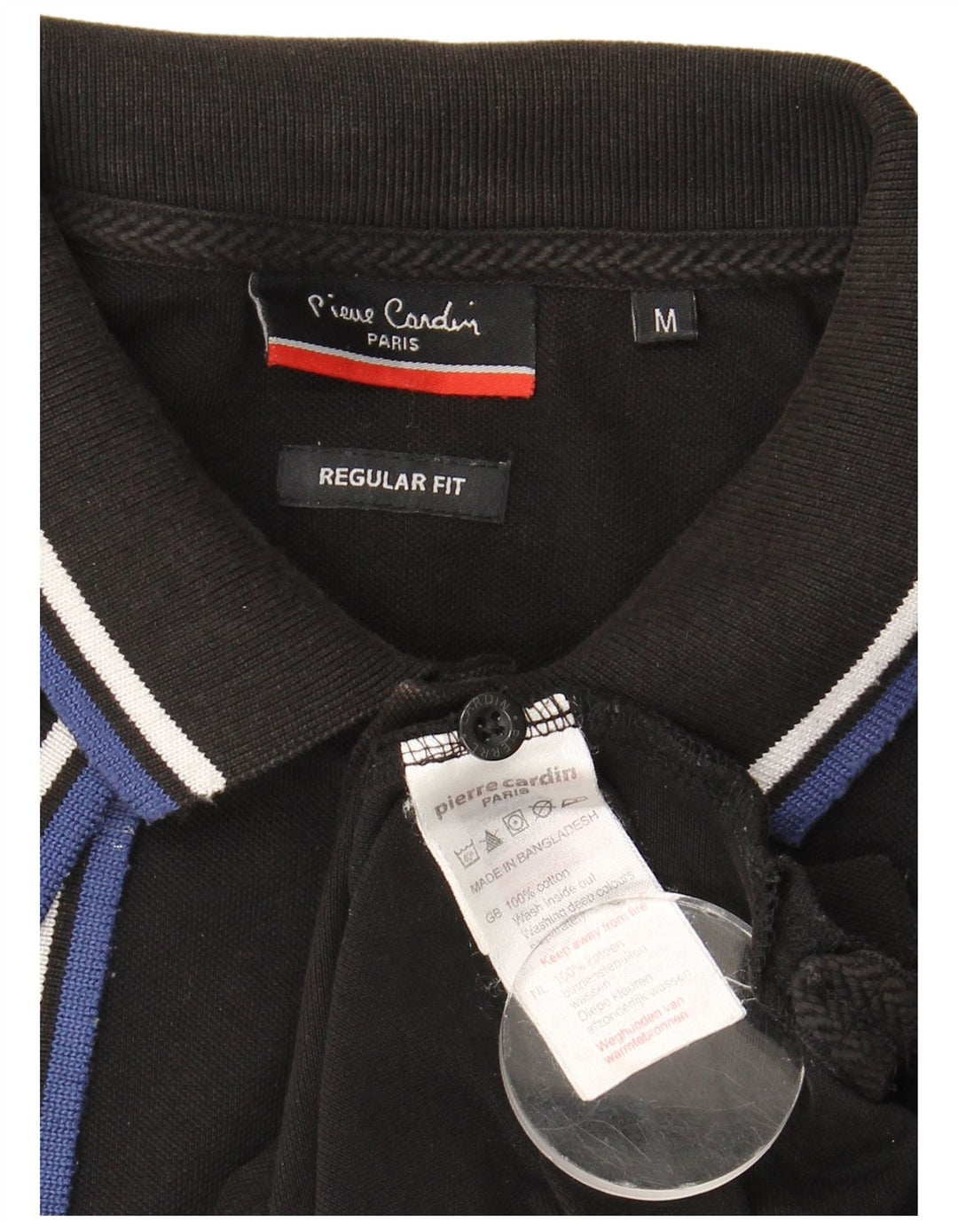 Pierre Cardin Mens Regular Fit Polo Shirt Medium Black Striped Cotton