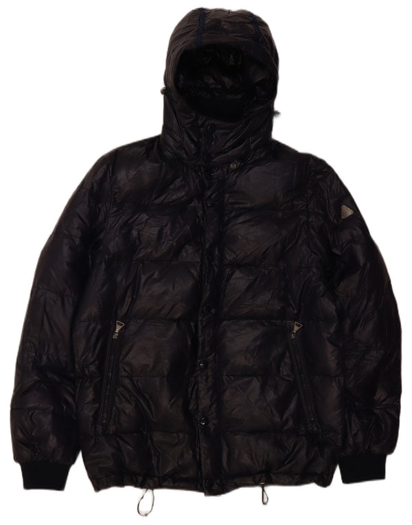 Belfe Mens Hooded Padded Jacket UK 38 Medium Navy Blue Polyamide
