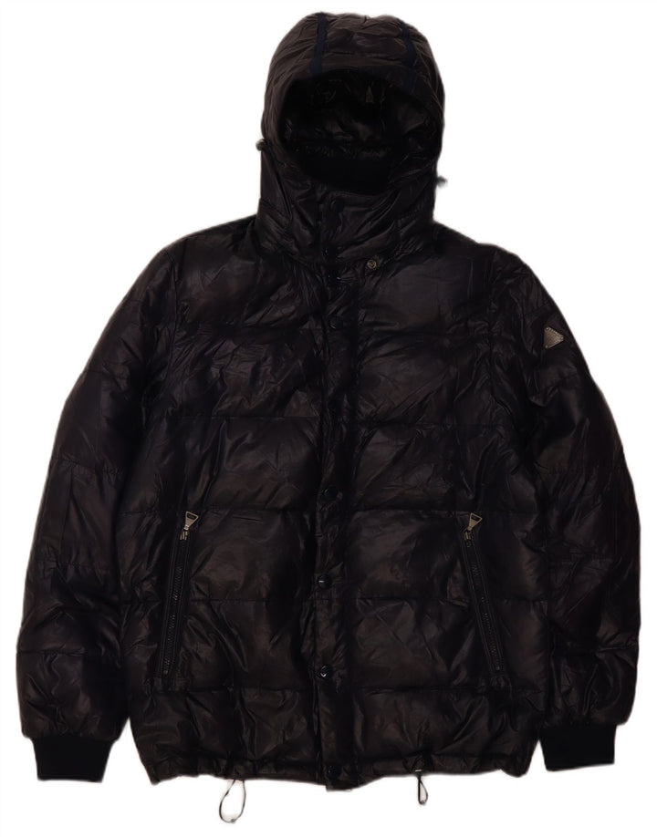 Belfe Mens Hooded Padded Jacket UK 38 Medium Navy Blue Polyamide