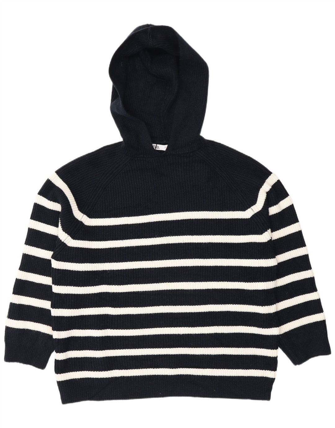 Zara Womens Hooded Oversized Jumper Sweater UK 14 Medium Navy Blue Striped