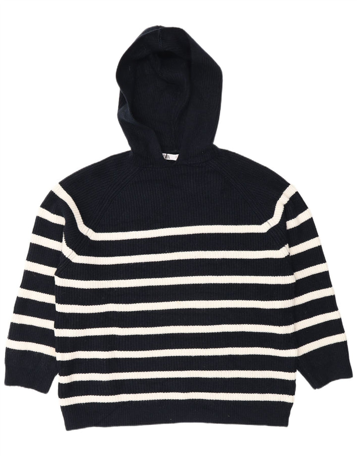 Zara Womens Hooded Oversized Jumper Sweater UK 14 Medium Navy Blue Striped