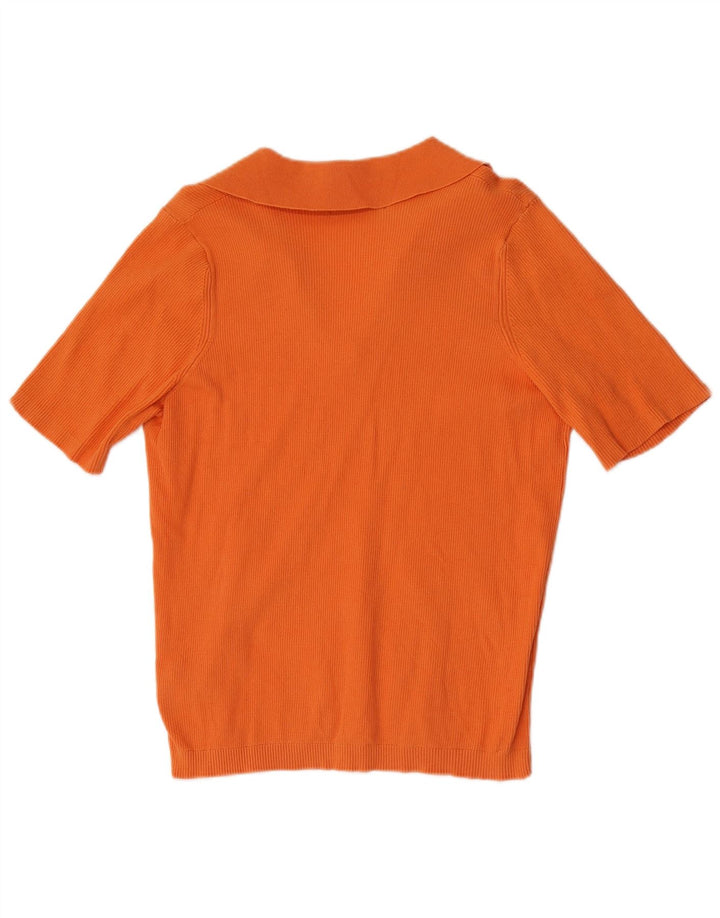 Marks & Spencer Womens Polo Shirt UK 16 Large Orange Cotton