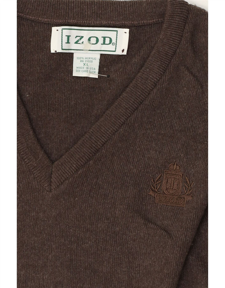 IZOD Mens V-Neck Jumper Sweater XL Brown Acrylic Vintage Izod and Second-Hand Izod from Messina Hembry 