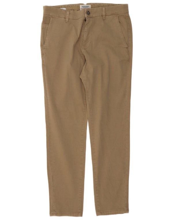 Jack & Jones Mens Slim Chino Trousers W32 L30 Beige Cotton