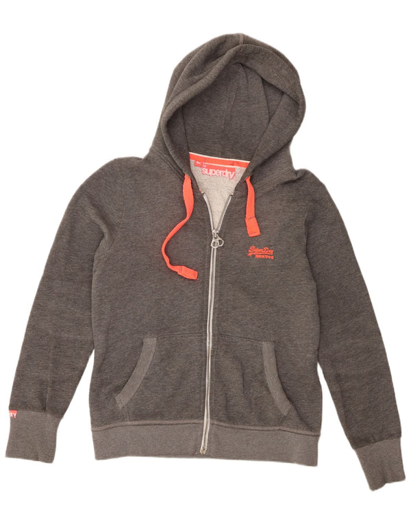 Superdry Womens Zip Hoodie Sweater UK 16 Large Grey Cotton