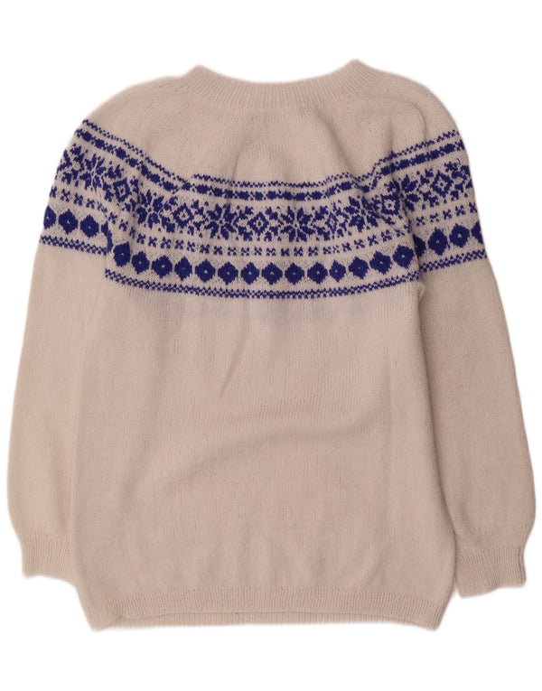 Vintage Womens Crew Neck Jumper Sweater UK 16 Large White Fair Isle