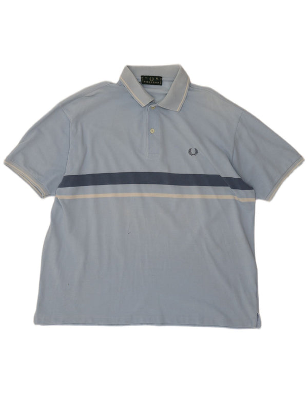 Fred Perry Mens Polo Shirt XL Blue Striped Cotton