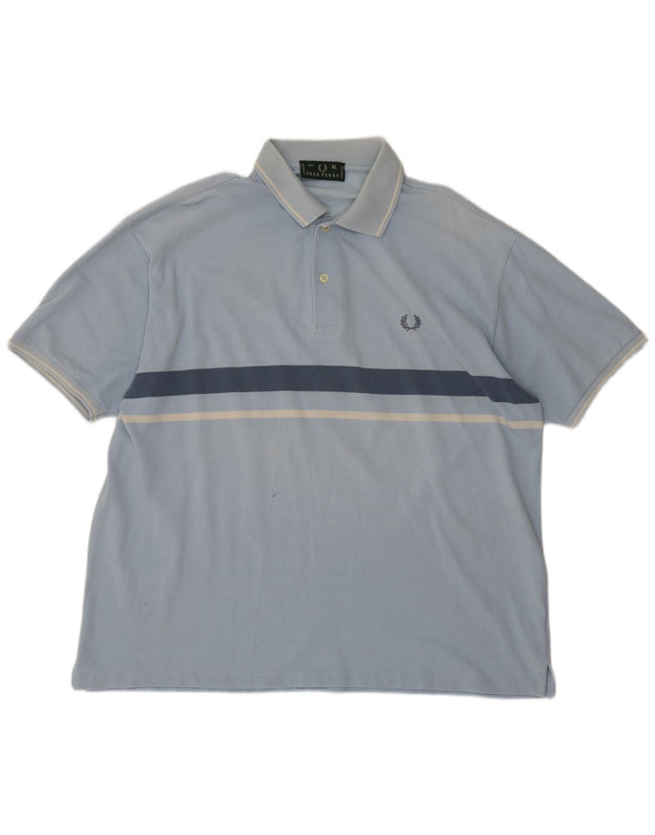 Fred Perry Mens Polo Shirt XL Blue Striped Cotton