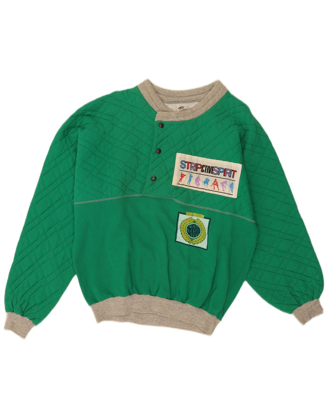 Vintage Mens Graphic Sweatshirt Jumper Large Green Cotton Retro