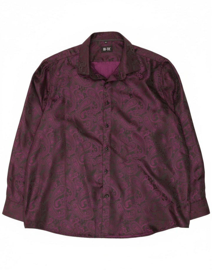 Hi-Tie Mens Shirt 2XL Purple Paisley Polyester