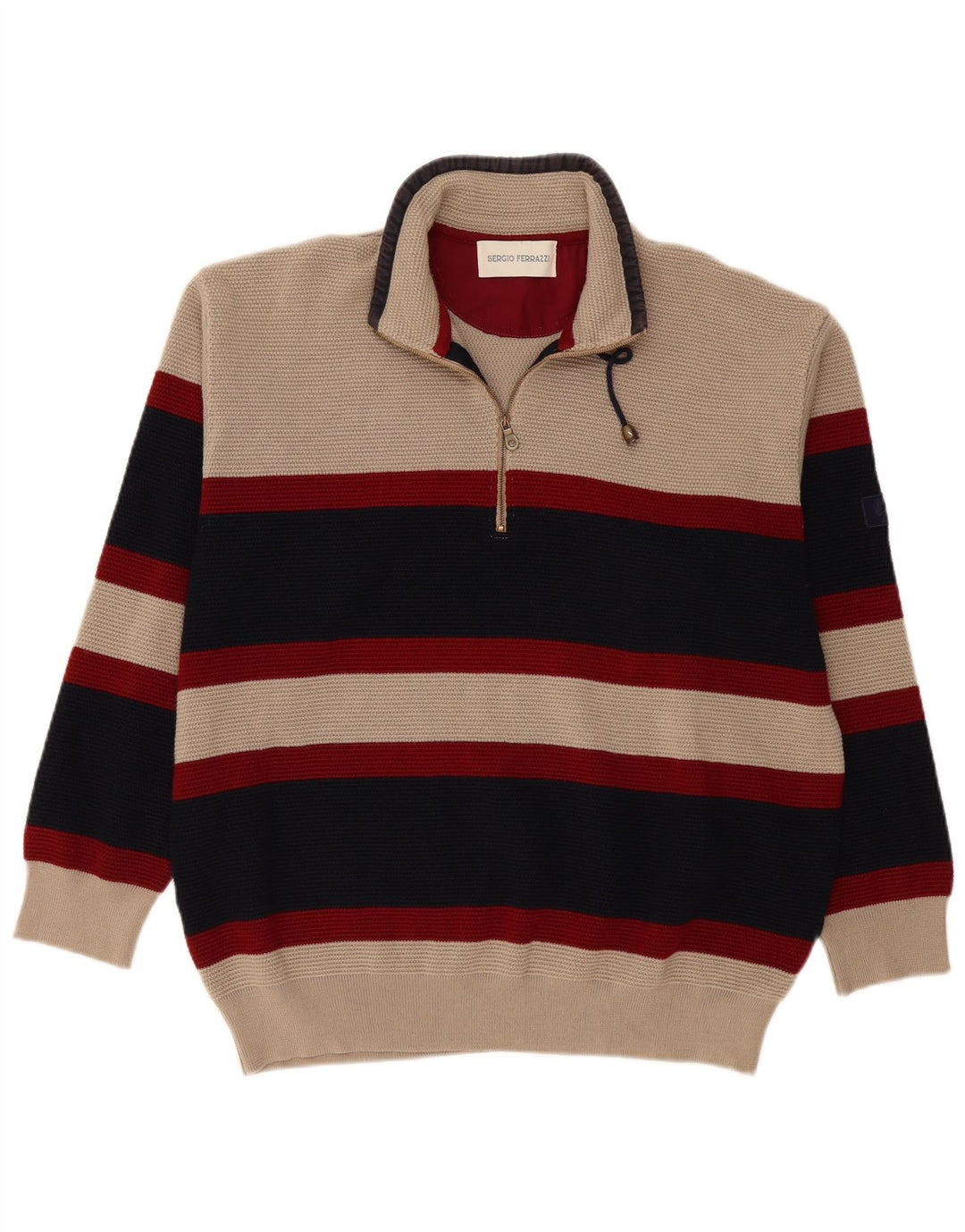 Vintage Mens Zip Neck Jumper Sweater IT 56 2XL Beige Colourblock