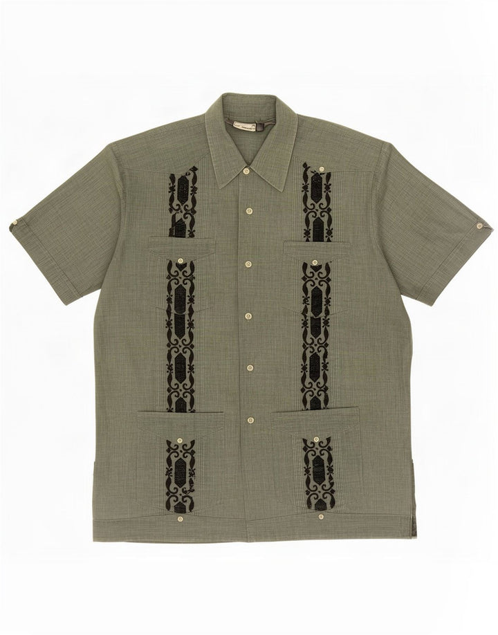 Romani Mens Short Sleeve Shirt Large Green Paisley Polyester
