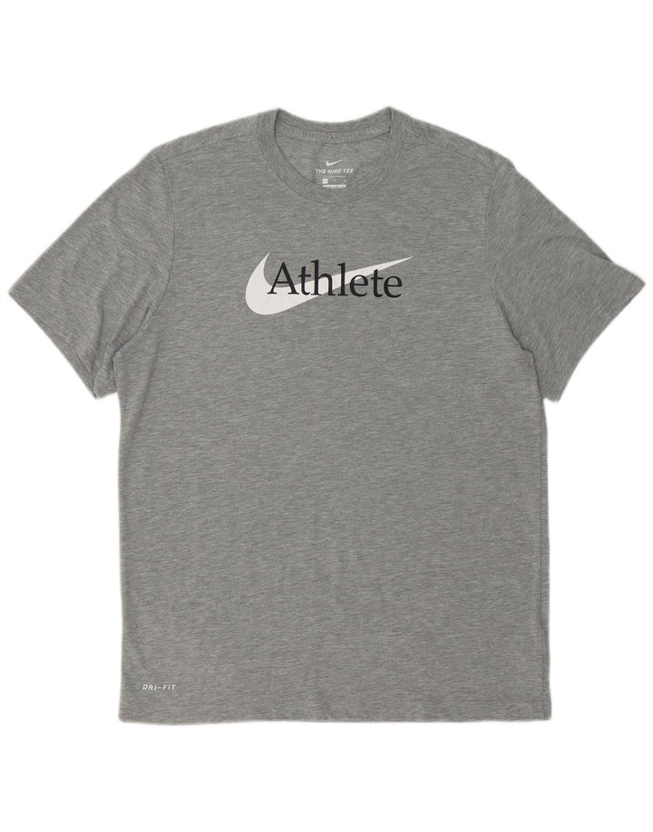 NIKE Mens Dri Fit Graphic T-Shirt Top Large Grey Polyester