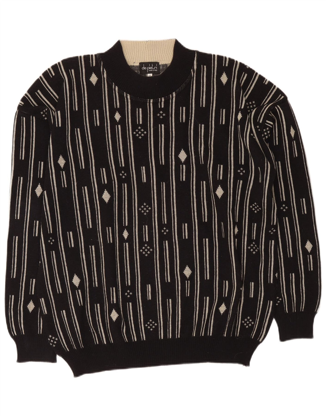 De Pietri Mens Crew Neck Jumper Sweater IT 48 Medium Black Geometric