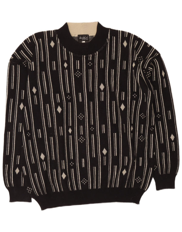 De Pietri Mens Crew Neck Jumper Sweater IT 48 Medium Black Geometric