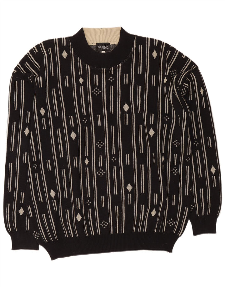 De Pietri Mens Crew Neck Jumper Sweater IT 48 Medium Black Geometric