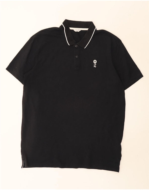 Jack & Jones Mens Polo Shirt 2XL Black Striped Cotton