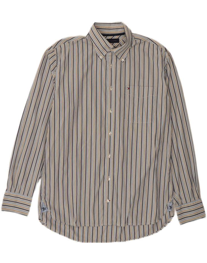 TOMMY HILFIGER Mens Shirt Large Multicoloured Striped Cotton